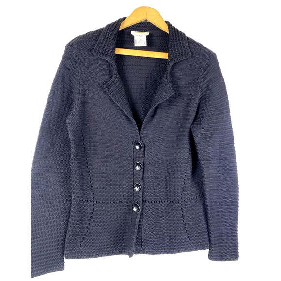 Talbots Knit Blazer Jacket Cardigan PS Black Mercerized Cotton Old Money Preppy - Picture 3 of 11